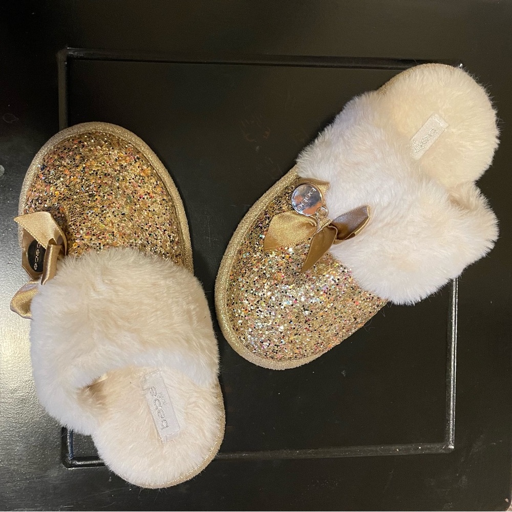 bebe Gold Glitter Kids Slippers